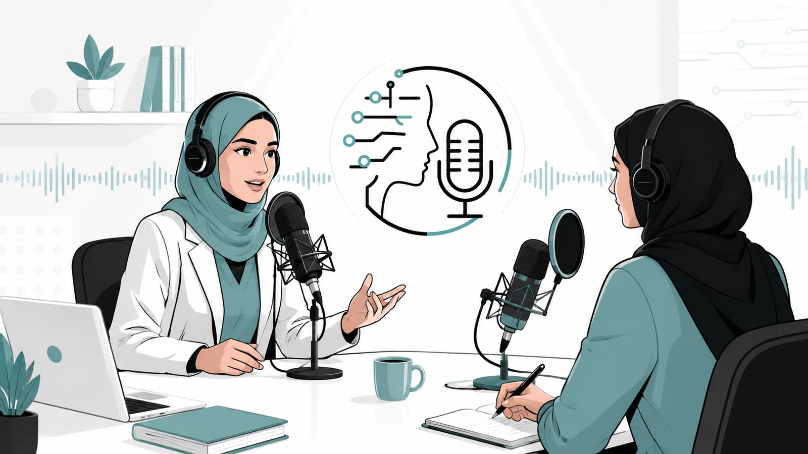 بودكاست للنساء في التقنية داخل استوديو TechShe مع ضيفة ومقدمة