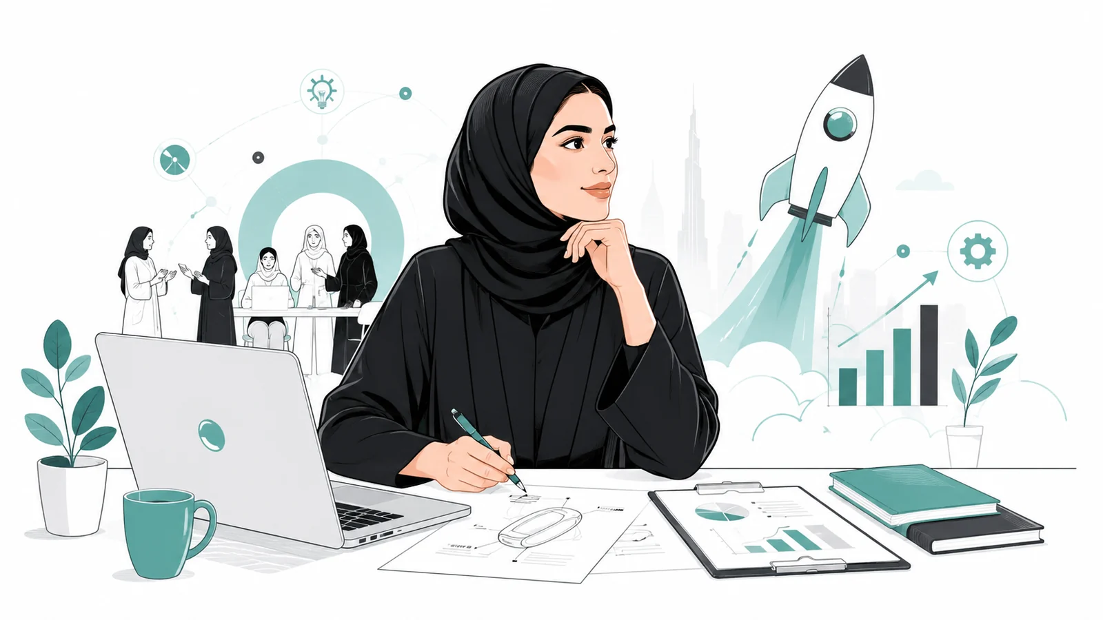 ريادة الأعمال التقنية للنساء مع تخطيط مشروع رقمي ونمو وإطلاق
